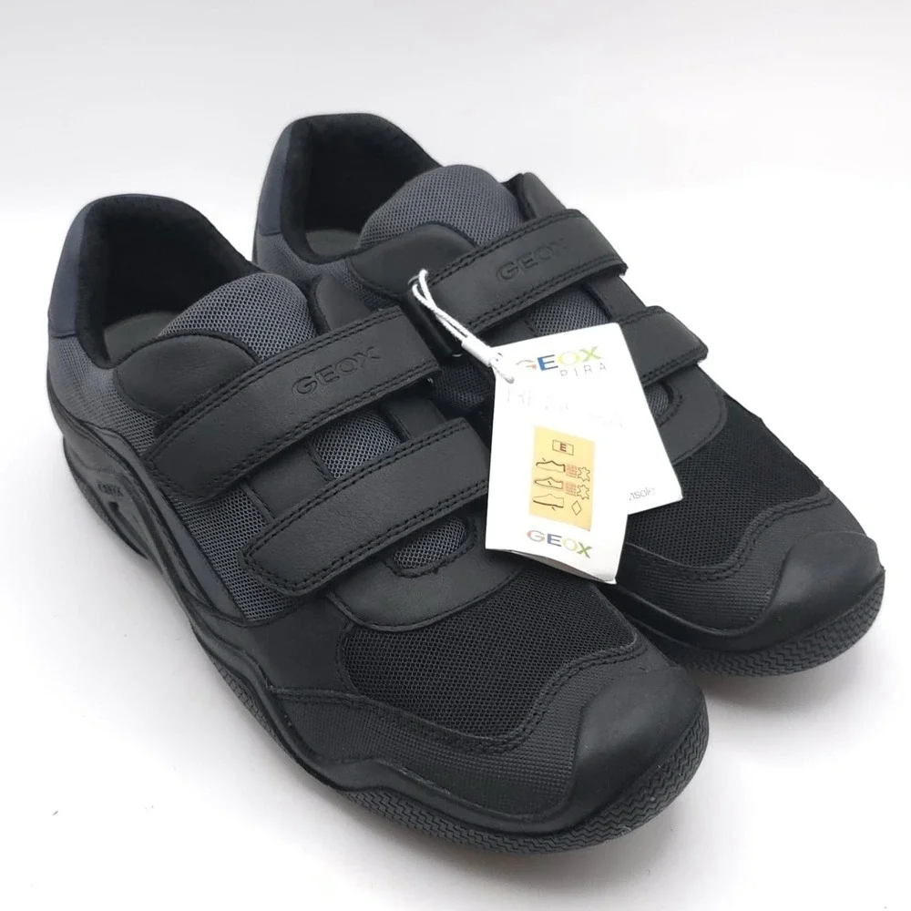 GEOX RESPIRA New‎ Wader LEATHER Sneakers Shoes 6.5 Big Kids Black ITALIAN PATENT